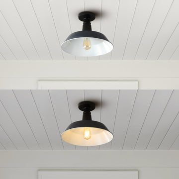 Camila 14"  Classic Industrial Indoor/Outdoor Iron LED Semi Flush Mount